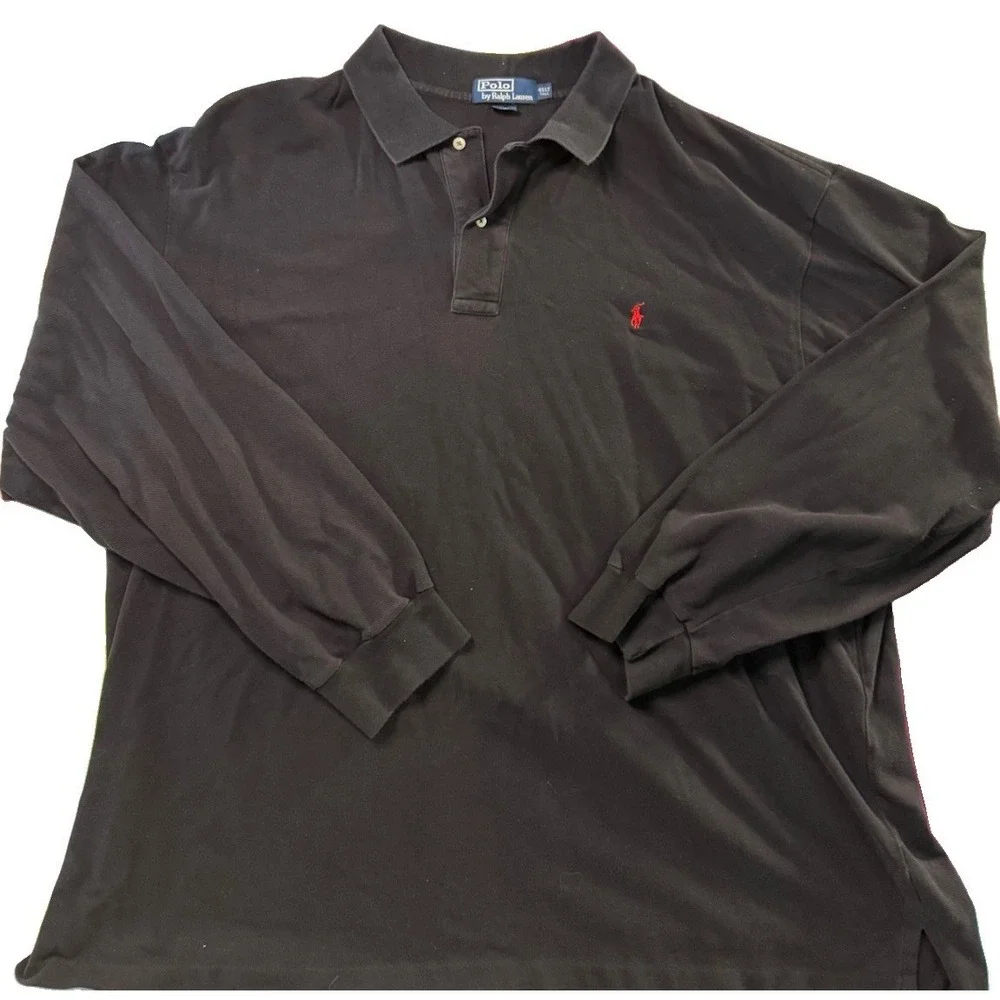 Vintage Y2K Ralph Lauren Mens 4XLT  Long Sleeve Rugby Polo Shirt Black